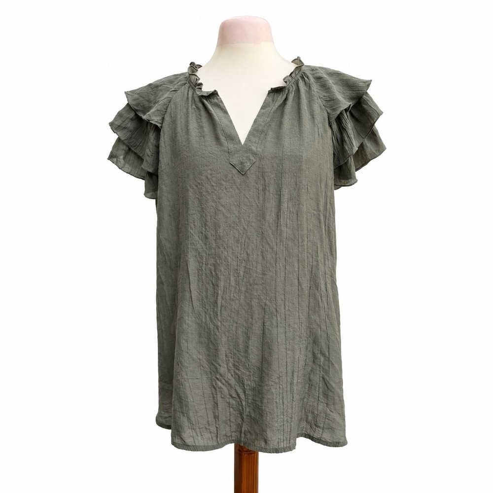 Nanette Lepore Olive Green Ruffle Sleeve Tunic Dress Womens Large Boho